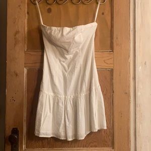 AE White Textured Cotton Strapless Flare Dress